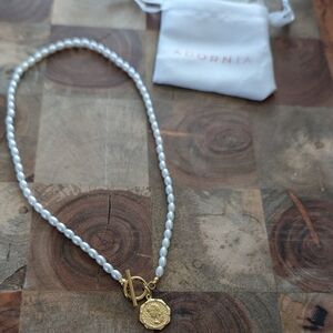 Adornia 14k Yellow Gold Vermeil 5.5-6mm Imitation16 Inch Necklace + Dust Bag Nwt